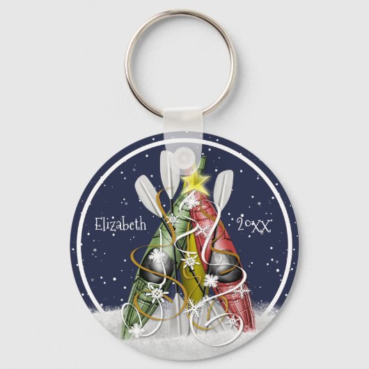 Kayak-kerstboom met kayak-paddling sleutelhanger (Voorkant)
