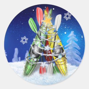 Kayak kerstboom ronde sticker