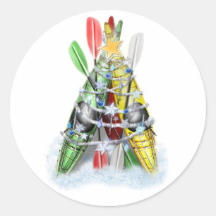 Kayak kerstboom ronde sticker