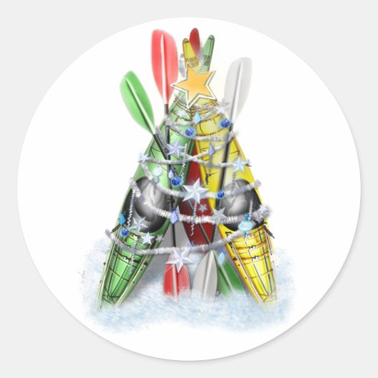 Kayak kerstboom ronde sticker (Voorkant)