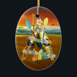 Kayak kerstboom - Tropisch Keramisch Ornament<br><div class="desc">Tropisch kajakken kerstornament voor de peddelaars die de vakantie doorbrengen in een tropisch paradijs, of misschien gewoon dromen ervan | Drie kleurrijke kajaks verpakt in tropische bloemen op een zandstrand tegen een prachtige oceaan zonsondergang. 2012 © katz d zynes - Alle rechten voorbehouden :: design herwerkt in 2013 om minder...</div>