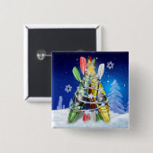 Kayak kerstboom vierkante button 5,1 cm (Voorkant /achterkant)