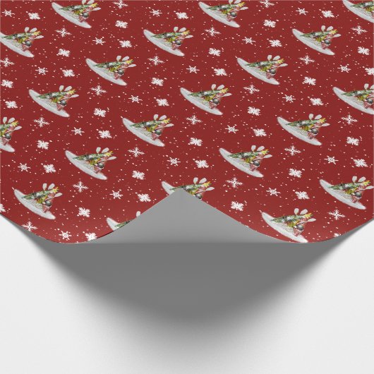 Kayak-kerstboompatroon in rood of in om het even w cadeaupapier (Hoek)