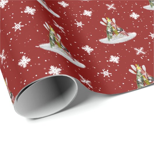 Kayak-kerstboompatroon in rood of in om het even w cadeaupapier (Rol Hoek)