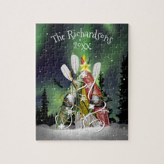 Kayak Kerstmis - Familienaam Aurora Borealis Legpuzzel (Verticaal)