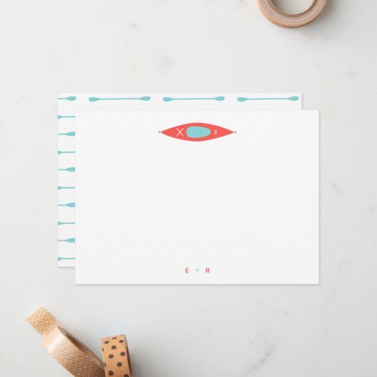 Kayak Modern Aqua Blauwe Persoonlijke Briefpapier Notitiekaartje (Voorkant / Achterkant in situ)