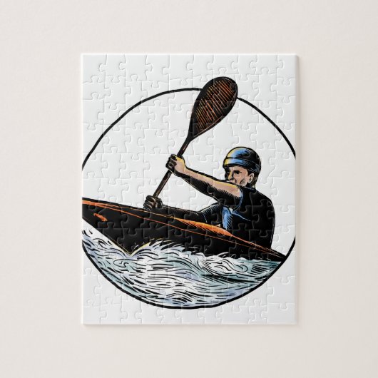 Kayak Paddler Canoe Scratchboard Legpuzzel (Verticaal)