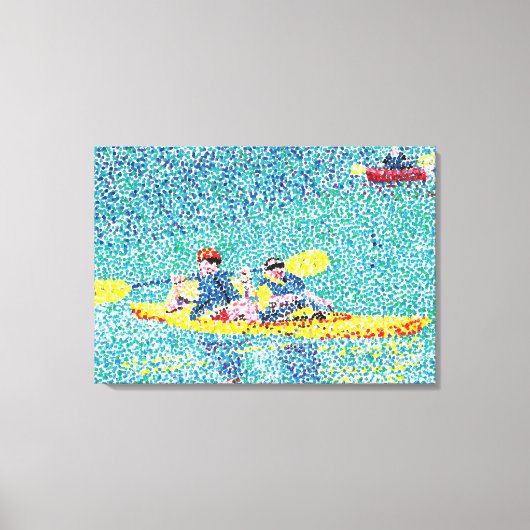 Kayak River Scene in Pointillism, gewatteerd Canva Canvas Afdruk (Voorkant)