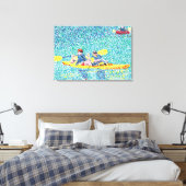 Kayak River Scene in Pointillism, gewatteerd Canva Canvas Afdruk (Insitu (Slaapkamer))