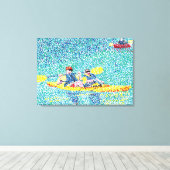 Kayak River Scene in Pointillism, gewatteerd Canva Canvas Afdruk (Insitu (Houten vloer))