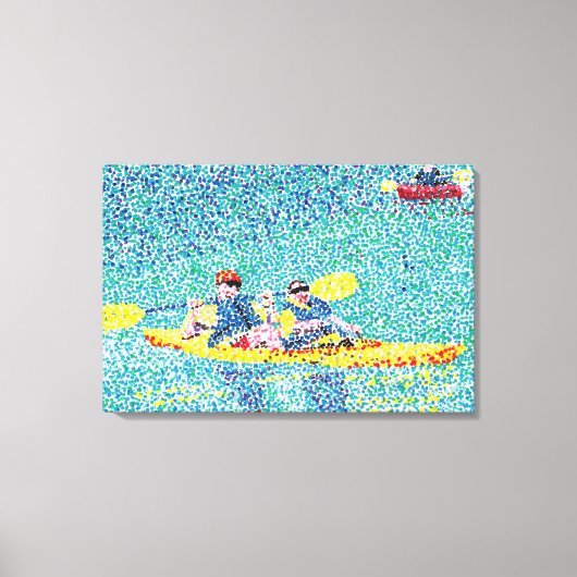 Kayak Rivier Scene in Pointillisme, Wrapped Canvas Afdruk (Voorkant)