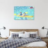 Kayak Rivier Scene in Pointillisme, Wrapped Canvas Afdruk (Insitu (Slaapkamer))