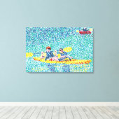 Kayak Rivier Scene in Pointillisme, Wrapped Canvas Afdruk (Insitu (Houten vloer))