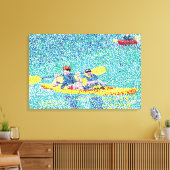 Kayak Rivier Scene in Pointillisme, Wrapped Canvas Afdruk (Insitu (Woonkamer))