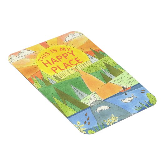 Kayak Sunrise met zeehonden Happy Place Magneet (Rechterzijde)