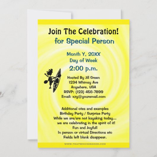 Kayak Threadful Joyful Party Uitnodiging (Achterkant)