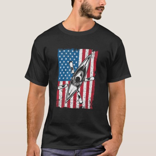 Kayak USA Flag Funny American Canoe Kayaking Patri T-shirt (Voorkant)