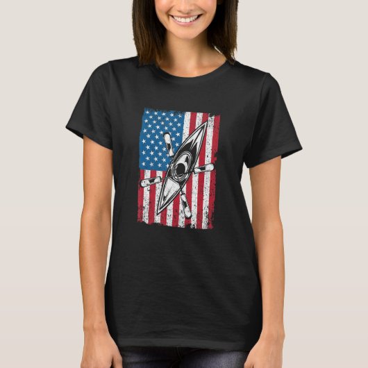 Kayak USA Flag Funny American Canoe Kayaking Patri T-shirt (Voorkant)