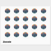 Kayak Vissen Paddle Retro Zonsondergang Ronde Sticker (Vel)