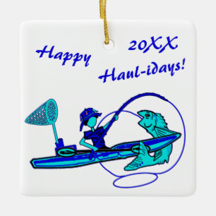 Kayak Vist Holiday Ceramic Ornament