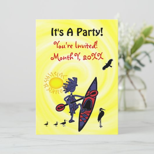 Kayak Vogels Pret Feest Uitnodiging (Staand voorkant)