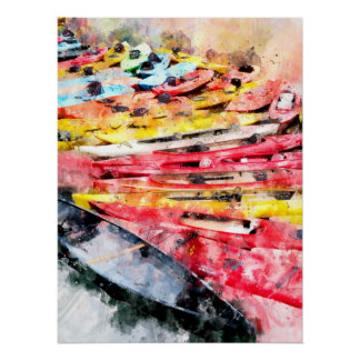 Kayak-waterverf Perfect Poster