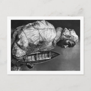 Kayaker met een waterdichte jas met een speelgoed- briefkaart