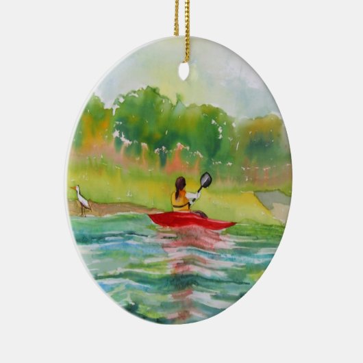 Kayaker op watersieraar keramisch ornament (Rechts)