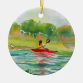 Kayaker op watersieraar keramisch ornament (Voorkant)