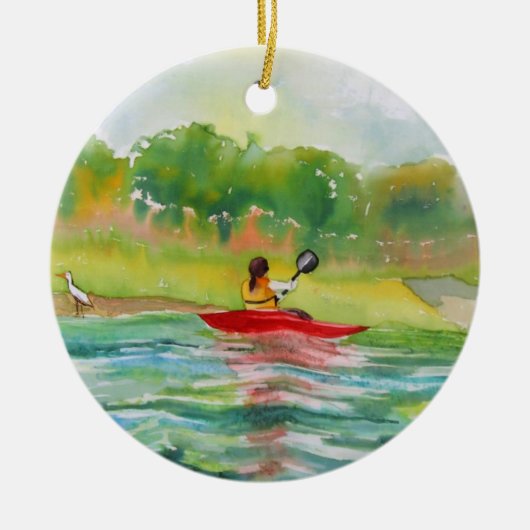 Kayaker op watersieraar keramisch ornament (Voorkant)