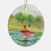 Kayaker op watersieraar keramisch ornament (Links)