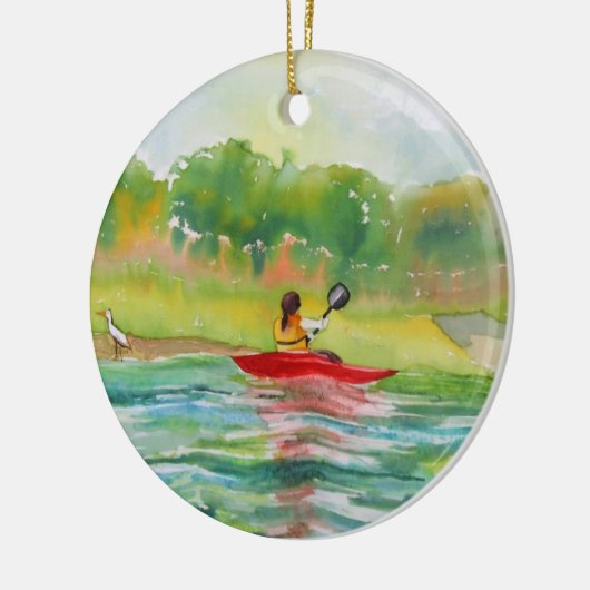 Kayaker op watersieraar keramisch ornament (Links)