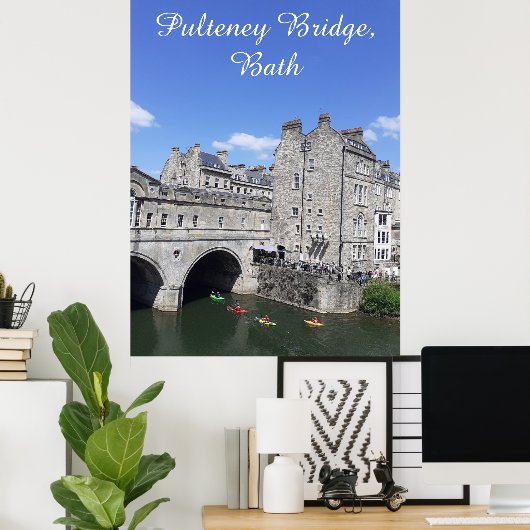 Kayakers op Pulteney Bridge, Bath, Groot-Brittanni Poster (Thuiskantoor)