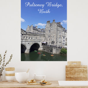 Kayakers op Pulteney Bridge, Bath, Groot-Brittanni Poster