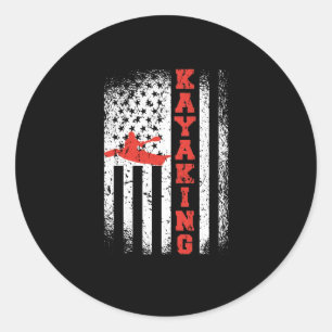 Kayaking America Flag Kayak Patriotic USA Canoe Ronde Sticker
