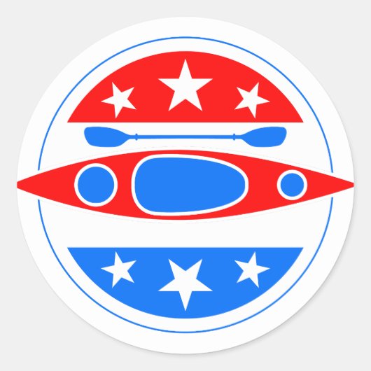 Kayaking American Flag Kayak Boat en Paddle Ronde Sticker (Voorkant)