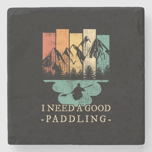 Kayaking Canoeing Retro Stenen Onderzetter (Voorkant)