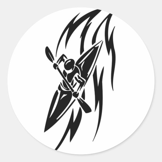 Kayaking Extreme Sport Grafisch in zwart-wit Ronde Sticker (Voorkant)