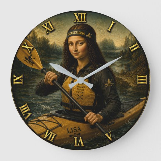 Kayaking Funny Mona Lisa Kayaker Gift Grote Klok (Voorkant)
