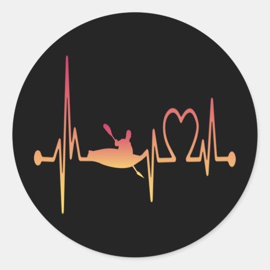 Kayaking Heartbeat Ronde Sticker (Voorkant)