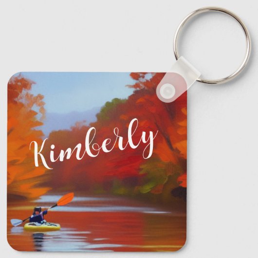Kayaking in de Herfst Gepersonaliseerde Sleutelhan Sleutelhanger (Achterkant)