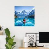 Kayaking in Mountains Beautiful Nature Poster (Thuiskantoor)