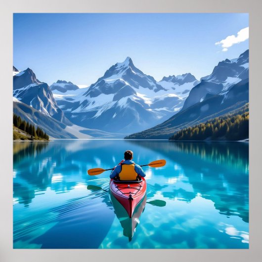 Kayaking in Mountains Beautiful Nature Poster (Voorkant)
