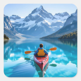  Kayaking in Mountains  Beautiful Nature Vierkante Sticker