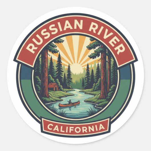 Kayaking in Russian River California Travel Ronde Sticker (Voorkant)