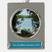 Kayaking in St. Thomas US Maagdeneilanden Verzilverd Banner Ornament (Voorkant)
