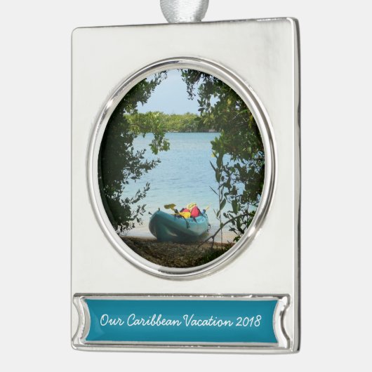 Kayaking in St. Thomas US Maagdeneilanden Verzilverd Banner Ornament (Links)