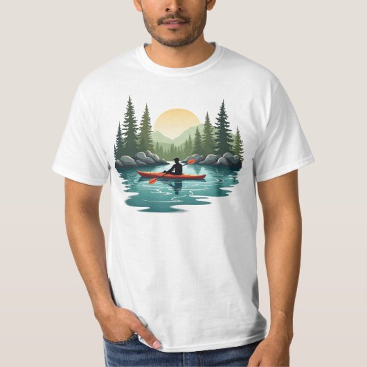 Kayaking Lake Adventure Mountain Sunset Outdoor T-shirt (Voorkant)