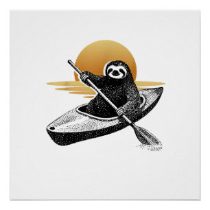 Kayaking Luiaard Kayak, Kayaker, Kano Paddle T-Shi Perfect Poster