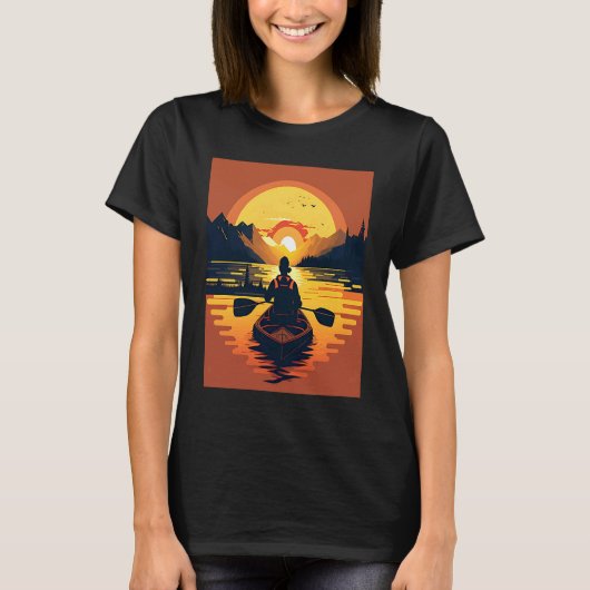 Kayaking River Camper River Boating In Sunset T-shirt (Voorkant)